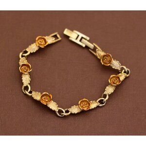 Vintage Vivid Roses Gold Tone Bracelet 7 1/4 inch by Avon - U5